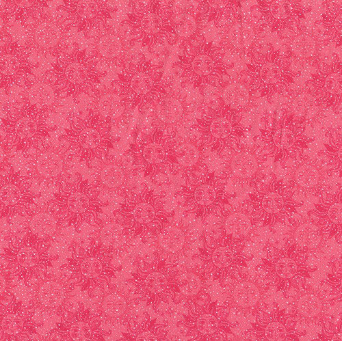 Benartex Fabrics Celestial Skies Skyline Studio Coral Pink Sun Tonal, fabric with a pink background and a pattern of sun faces and radiating lines. Benartex Fabrics Celestial Skies Skyline Studio Coral Pink Sun Tonal, fabric with a pink background and a pattern of sun faces and radiating lines.