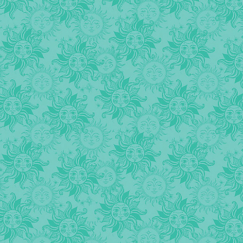 Benartex Fabrics Celestial Skies Skyline Studio Turquoise Blue Sun Tonal