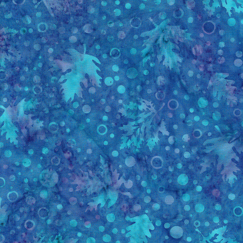 Lumin Fabrics Island Batik Autumn Twilight Leaves and Dots Multi Blue Turquoise Purple