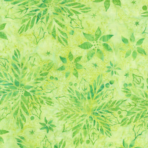 Lumin Fabrics Island Batik Bright Tidings Poinsettia Floral Green Pistachio