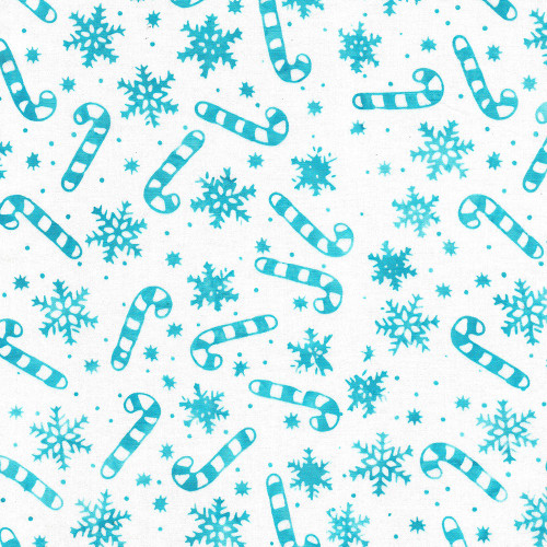 Lumin Fabrics Island Batik Bright Tidings Candy Cane Snowflakes White
