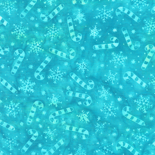 Lumin Fabrics Island Batik Bright Tidings Candy Cane Snowflakes Teal Surf