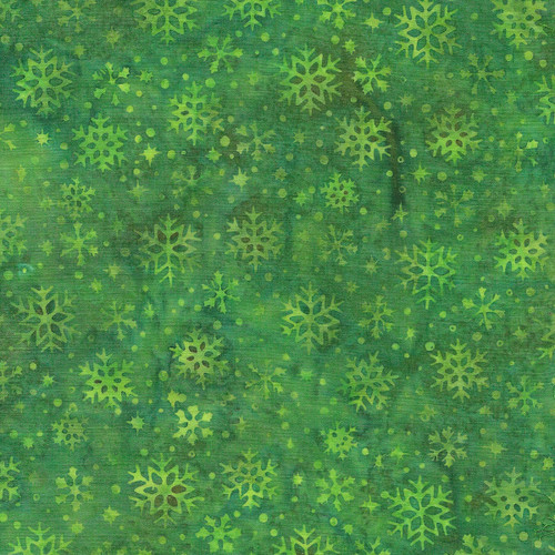 Lumin Fabrics Island Batik Merry Moments Snowflakes Green Frog