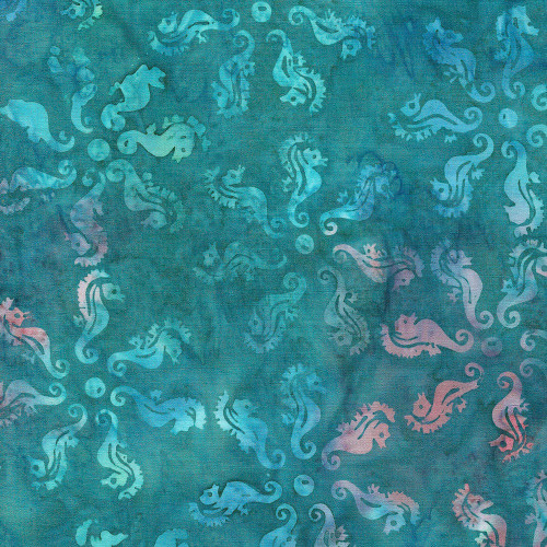 Lumin Fabrics Island Batik Splish Splash Seahorse Medallion Teal