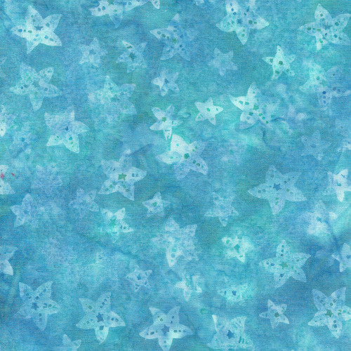 Lumin Fabrics Island Batik Splish Splash Tossed Starfish Blue Waterfall