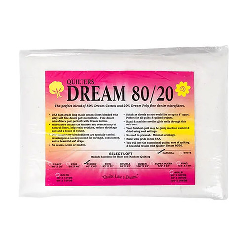 Quilters Dream Quilt Batting 80 / 20 Dream Cotton Blend Throw Size 60 x 60