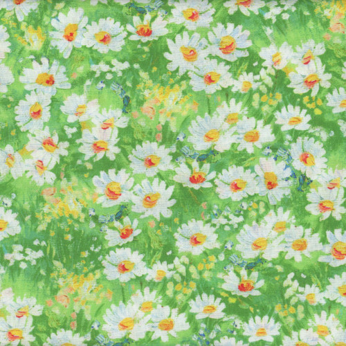 Timeless Treasures Fabrics Forest Bloom Green Painted Daisy