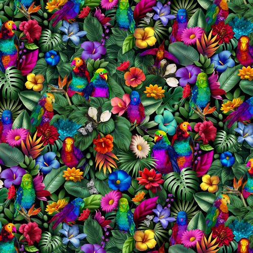Timeless Treasures Fabrics Stroke of Genius Forest Tropical Floral & Birds