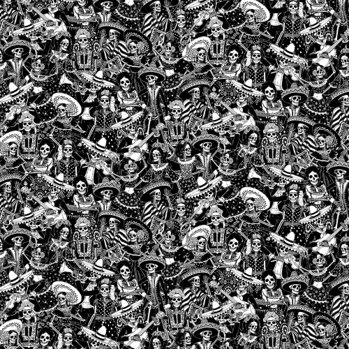 Timeless Treasures Fabrics Stroke of Genius Black Day Of The Dead Toile