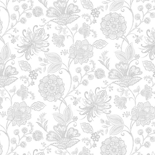 Timeless Treasures Fabrics Whiteout White Jacobean Floral