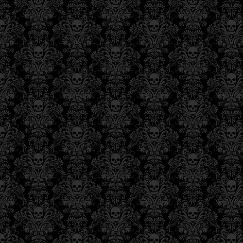 Timeless Treasures Fabrics Blackout Black Skull Damask