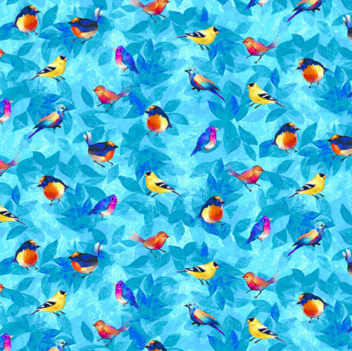 Timeless Treasures Fabrics Forest Bloom Blue Forest Birds