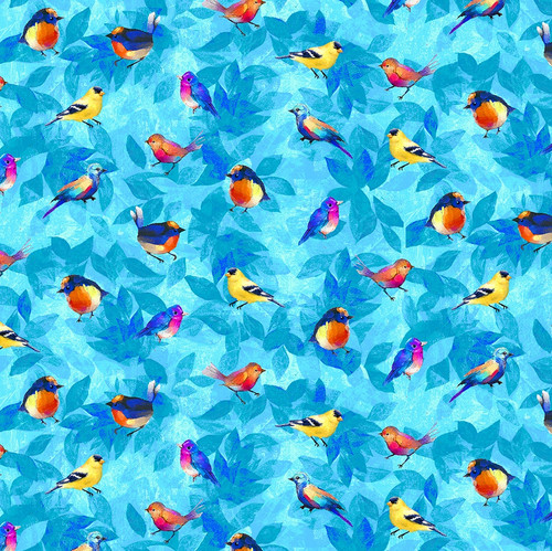 Timeless Treasures Fabrics Forest Bloom Blue Forest Birds