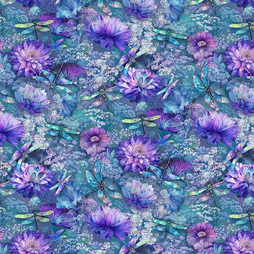 Timeless Treasures Fabrics Dragonfly Mist Multi Flying Dragonflies & Floral