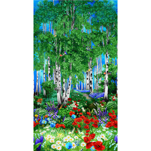 Timeless Treasures Fabrics Forest Bloom Multi Birdwood Panel 24 X 44