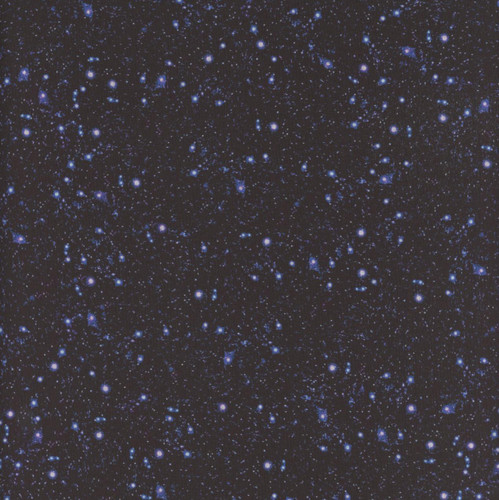 Timeless Treasures Fabrics Galaxy Midnight Celestial Sky, fabric featuring a dark night sky background with a pattern of glowing stars and cosmic elements.