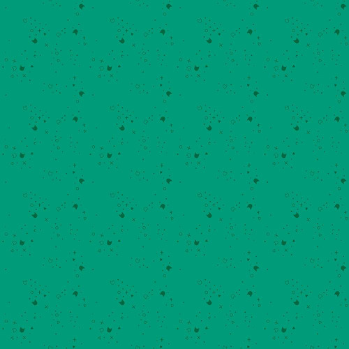 Dear Stella Fabrics Kitty Litter Emerald Kitty Litter Blender, green fabric with small, scattered, abstract patterns in various shapes and sizes.
