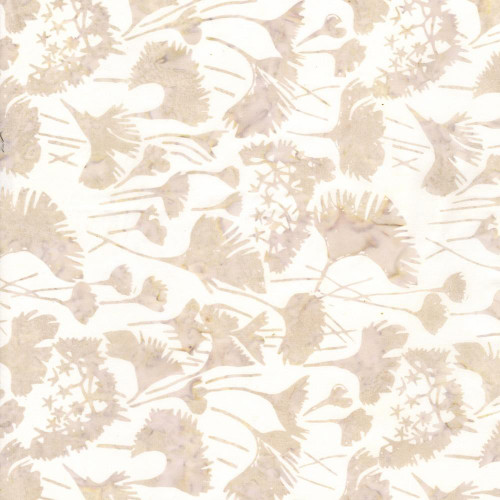 Timeless Treasures Fabrics Tonga Batiks Wallflowers Sand Leave Shadow, fabric with a delicate floral and leaf pattern in subtle beige and sand tones.