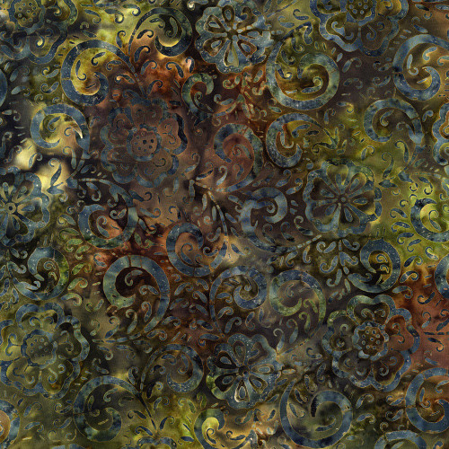 Timeless Treasures Fabrics Tonga Batiks Valley Blossom Olive Fiesta Flower