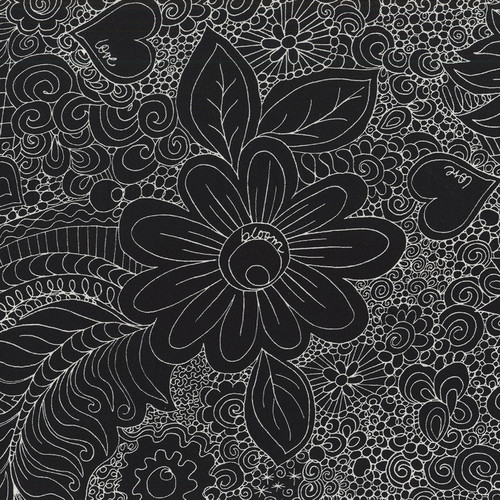 Timeless Treasures Fabrics 108 Inch Wide Quilt Back Jet Doodle Floral