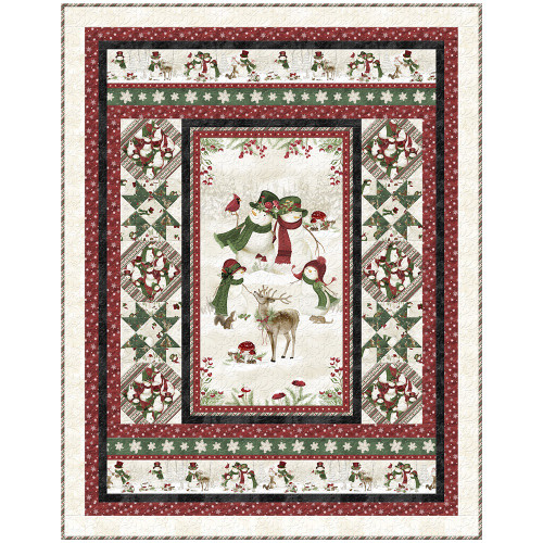 Wilmington Prints Woodland Snowmen and Snowwomen Panel Stars Throw Quilt Kit