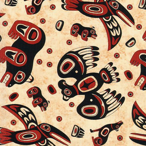 Timeless Treasures Fabrics Northwest Favorites Tan Totem Tossed Animals
