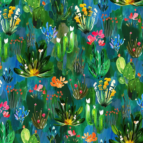 Timeless Treasures Fabrics Painted Cactus Green Painted Cactus Garden