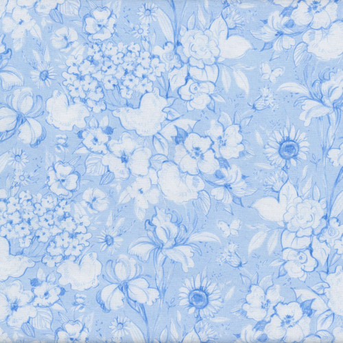 Lumin Fabrics White Owl Amalfi Coast Susan Winget Blue Tonal Flower Garden Sunflowers Iris