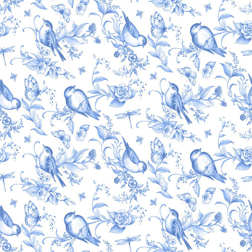 Lumin Fabrics White Owl Amalfi Coast Susan Winget Blue Song Birds Butterflies Roses