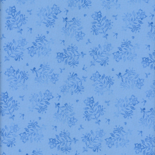 Lumin Fabrics White Owl Amalfi Coast Susan Winget Blue Hand Stamp Flowers