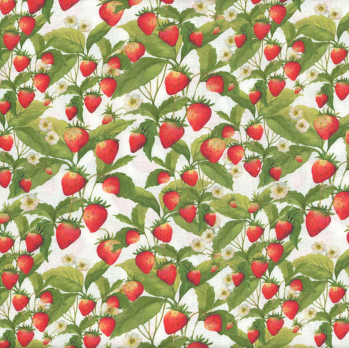 Lumin Fabrics White Owl Patchwork Picnic Susan Winget Red White Green Strawberries