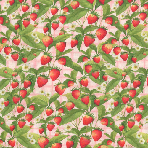Lumin Fabrics White Owl Patchwork Picnic Susan Winget Red Pink Green Strawberries