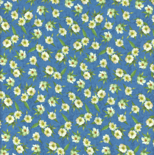 Lumin Fabrics White Owl Patchwork Picnic Susan Winget Blue White Cherry Blooms