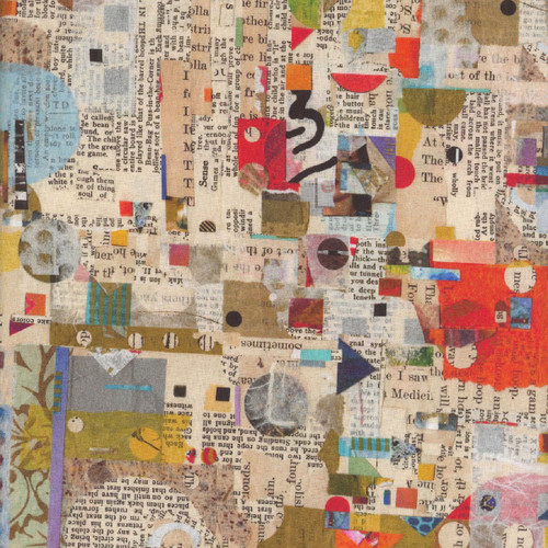 Blank Quilting Fabric Spread The Word Kathryn Kramer Waters Parchment Newspaper with Abstract Shapes