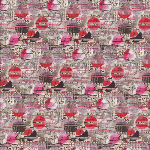 Blank Quilting Fabric Spread The Word Kathryn Kramer Waters Pink Newspaper with Abstract Dots