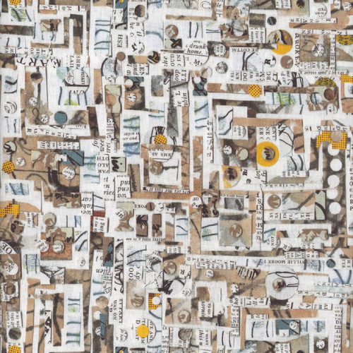 Blank Quilting Fabric Spread The Word Kathryn Kramer Waters Tan Abstract Newspaper Snips