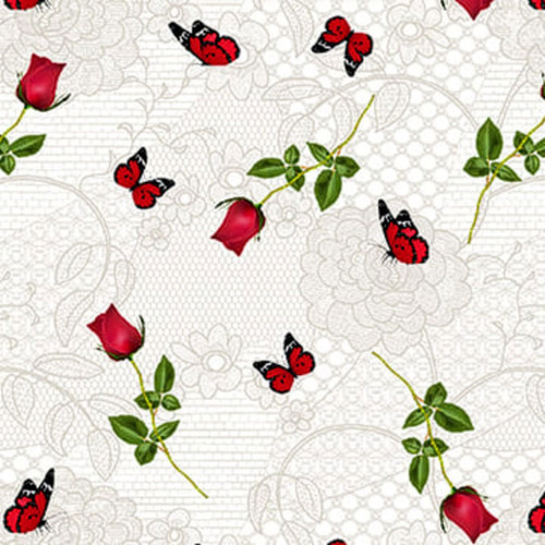 Blank Quilting Fabrics La Vie en Rose Tango Twist Designs Ecru Rose Buds