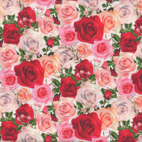 Blank Quilting Fabrics La Vie en Rose Tango Twist Designs White Packed Mini Roses