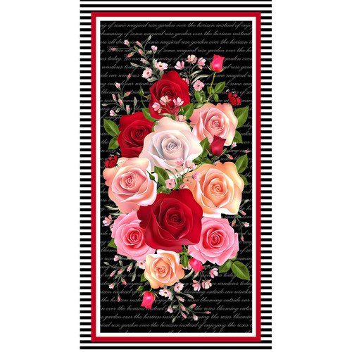 Blank Quilting Fabric La Vie en Rose Tango Twist Designs Black Panel