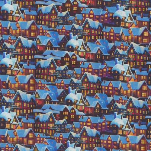 Blank Quilting Fabrics Frostykins Ray Heere Brown Winter Village Collage