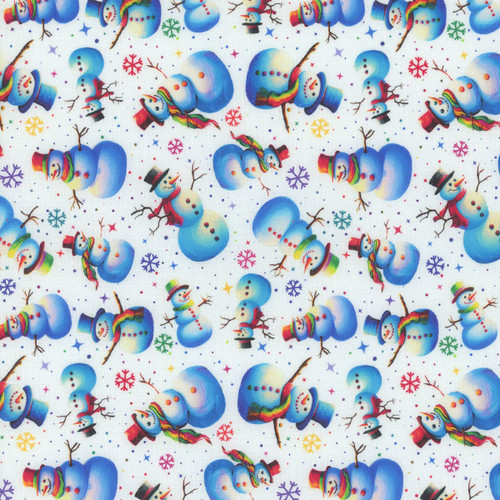 Blank Quilting Fabrics Frostykins Ray Heere White Snowmen with Snowflakes