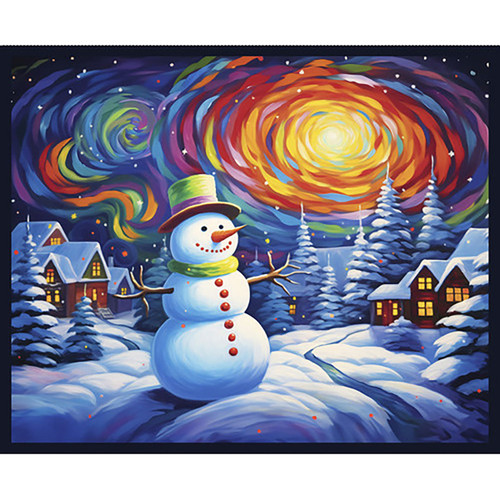 Blank Quilting Fabrics Frostykins Ray Heere Blue Snowmand with Village Panel