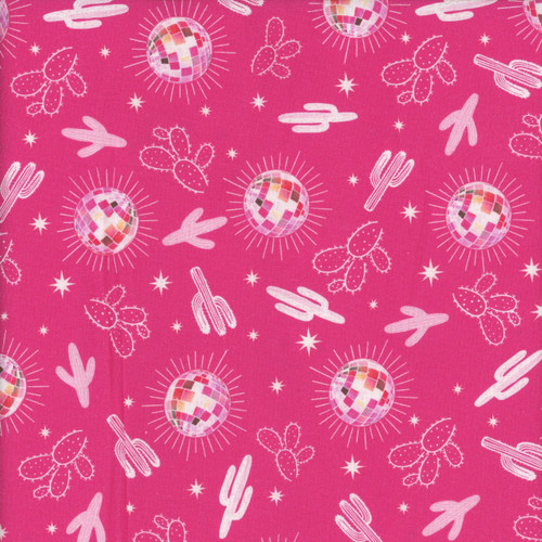 Blank Quilting Fabrics Saddle Up to the Disco  Rose Halsey Hot Pink Cacti and Disco Balls