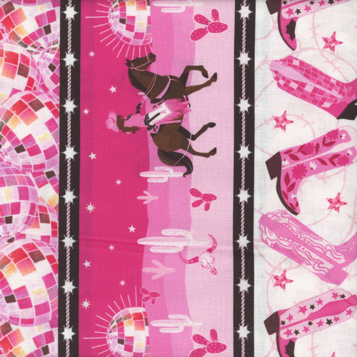 Blank Quilting Fabrics Saddle Up to the Disco  Rose Halsey Pink Stripe