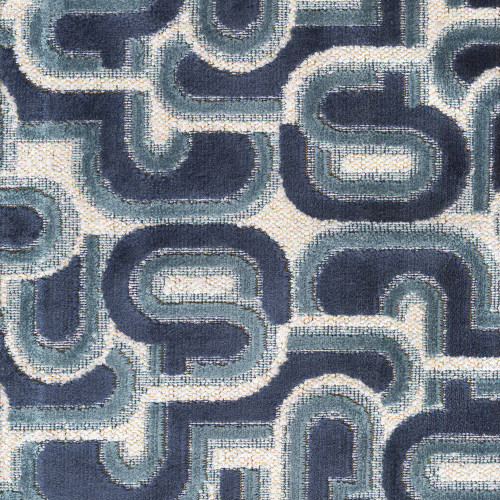 Hamilton Fabrics Echo Blue Jay Modern Swirls Cut Velvet Blue Cream