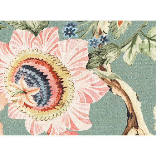 Hamilton Fabrics Melrose Duck Egg Dahlia Peony Tree of Life Blue