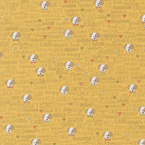 Moda Fabrics Lucky Sweetwater Sun Yellow Buddies Text and Words Dogs