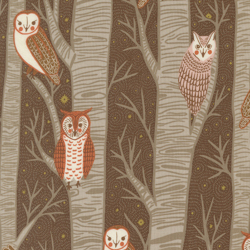 Moda Fabrics Night Owl Gingiber Cocoa Brown Night Owl Trees
