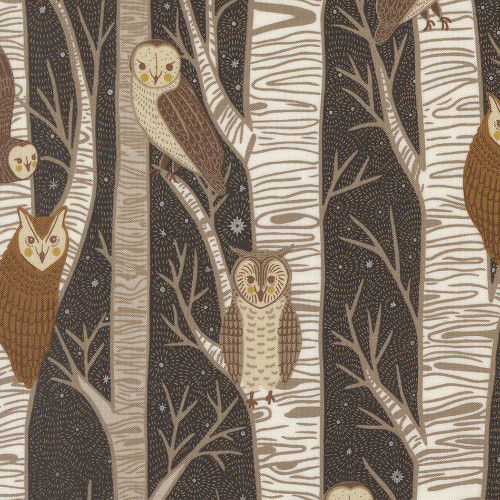 Moda Fabrics Night Owl Gingiber Midnight Black Night Owl Trees