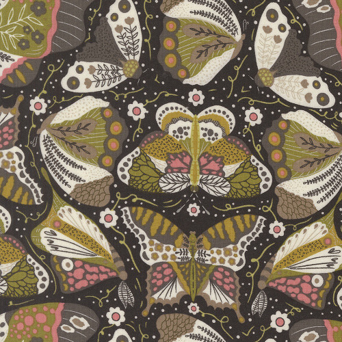 Moda Fabrics Night Owl Gingiber Midnight Black Butterflies